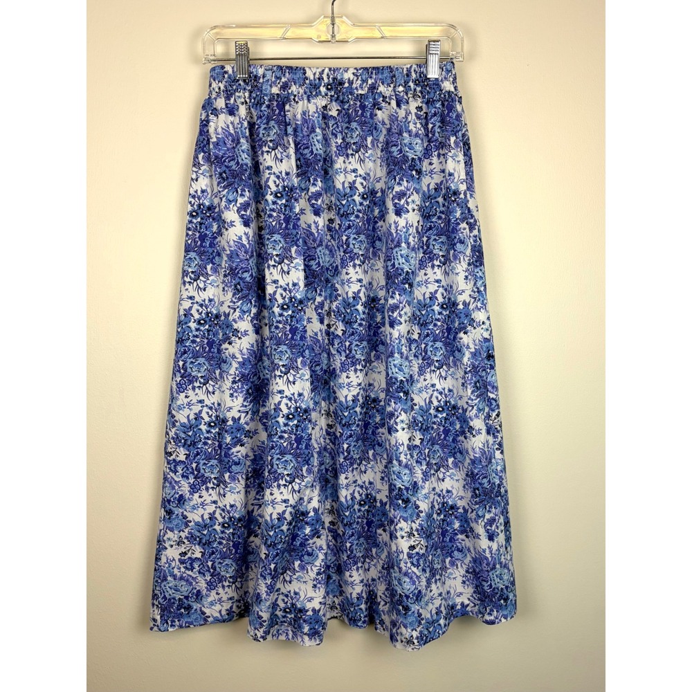 Aspira Midi Skirt Medium Blue White Floral Vintage 90s Cottagecore Pockets Maxi